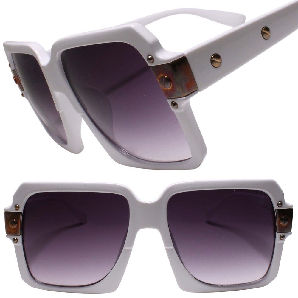 Classic 80s Vintage Gangster Hip Hop Rapper Style Sun Glasses White Frame